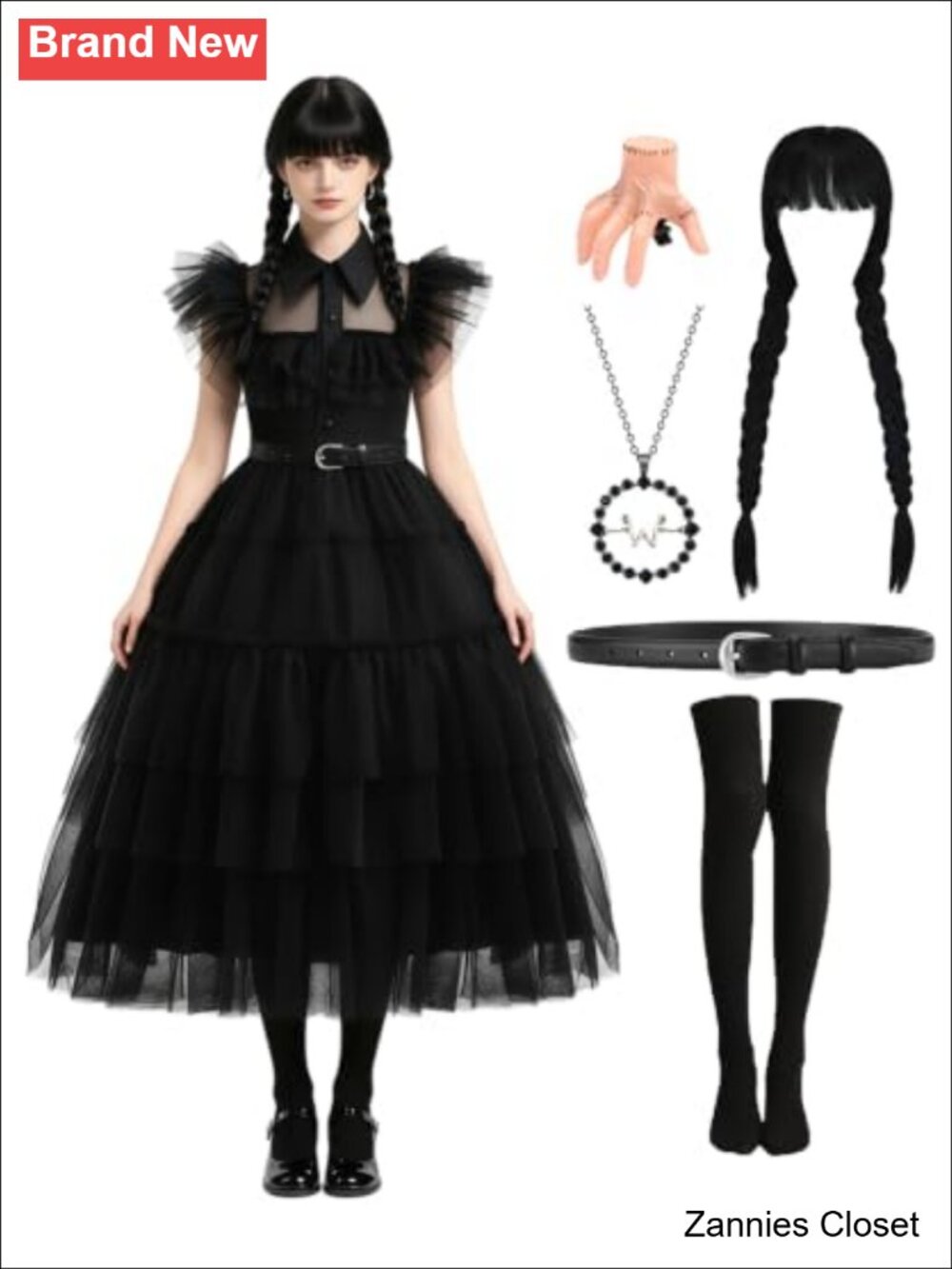 👻 6pc Adult Halloween Costume Set Dress Wig Necklace Socks Hairpin Cosplay